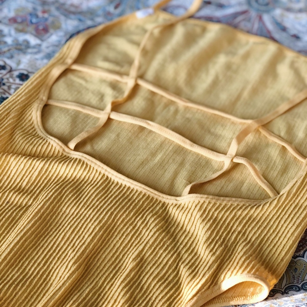 Yellow Camisole style one-piece with caged back!